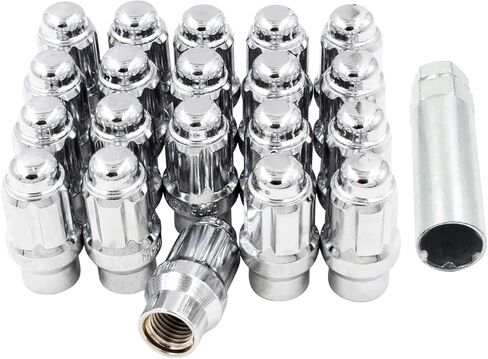 Wheel Accessories Parts 20 Pcs 1/2" Thread ET Bulge Acorn (Extra Thread for Spacers) 1.57" Long Spline Lug Nut Chrome Spline Fits Ford Mustang 1965 to 2014 and Many Vintage Dodge Chevy Ford Vehicles in Saudi Arabia