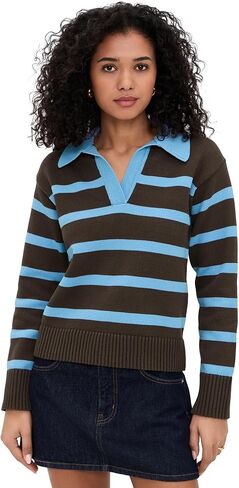English Factory Women's Striped Collared Sweater in Kuwait