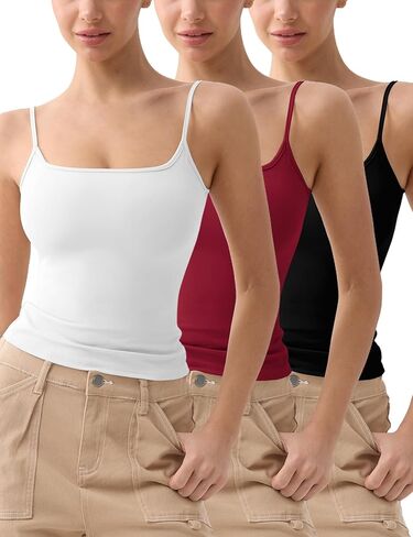 FAIABLE Women’s Tank Tops 3 Pack, Adjustable Spaghetti Strap Camisole Tops, Slim Fit Layering Cami in Kuwait