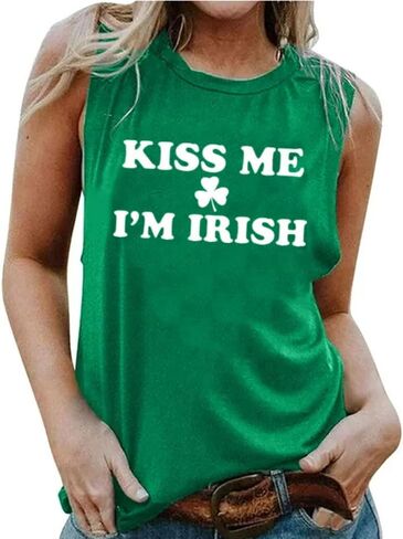 St. Patrick's Day Tank Tops Women Irish Heart Shamrock Graphic Shirts Casual Lucky Clover Sleeveless Shirt Tops in Saudi Arabia