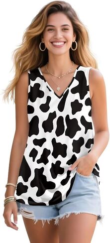 Women's Tank Tops Loose Fit Plus Size V Neck Tops Summer Sleeveless T Shirt in Saudi Arabia