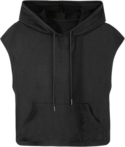 Remidoo Women's Sleeveless Hoodies Workout Drawstring Hooded Crop Tank Tops in Saudi Arabia