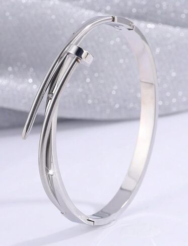 Silver Stainless Steel Nail Bangle Bracelet for Women Cuff Jewelry Gift in Saudi Arabia