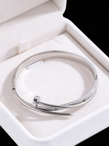 Silver Stainless Steel Nail Bangle Bracelet for Women Cuff Jewelry Gift in Saudi Arabia