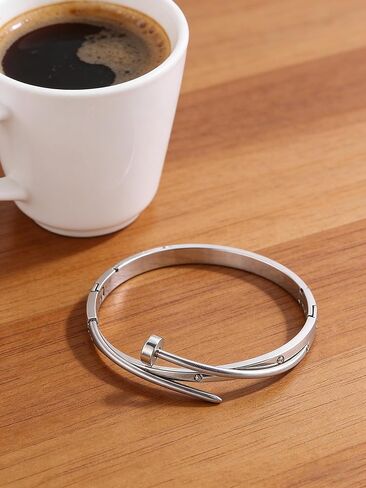 Silver Stainless Steel Nail Bangle Bracelet for Women Cuff Jewelry Gift in Saudi Arabia