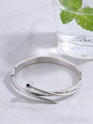 Silver Stainless Steel Nail Bangle Bracelet for Women Cuff Jewelry Gift in Saudi Arabia