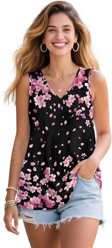 Women's Tank Tops Loose Fit Plus Size V Neck Tops Summer Sleeveless T Shirt in Kuwait