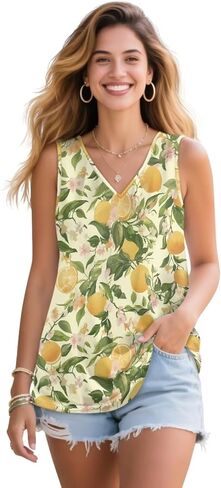 Women's Tank Tops Loose Fit Plus Size V Neck Tops Summer Sleeveless T Shirt in Saudi Arabia