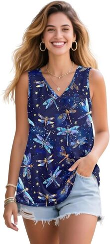Women's Tank Tops Loose Fit Plus Size V Neck Tops Summer Sleeveless T Shirt in Saudi Arabia