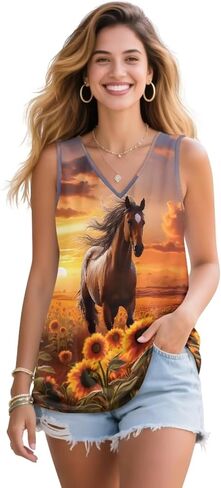 Women's Tank Tops Loose Fit Plus Size V Neck Tops Summer Sleeveless T Shirt in Saudi Arabia