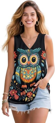 Women's Tank Tops Loose Fit Plus Size V Neck Tops Summer Sleeveless T Shirt in Saudi Arabia