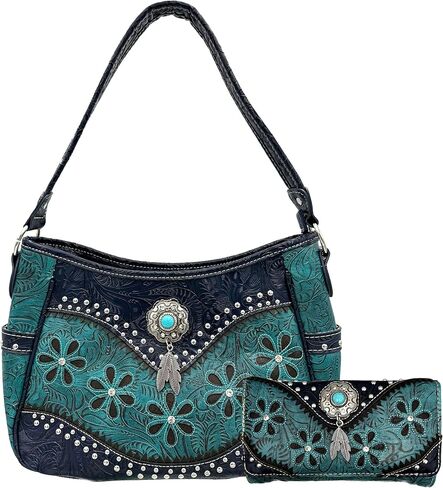 Zelris Floral Western Concho Feather Conceal Carry Women Tote Purse Handbag Set in Kuwait