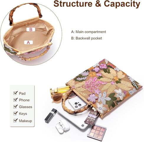 Sequin Embroidered Tote Bag, Floral Top Handbag Beaded Clutch Evening Purses in Saudi Arabia