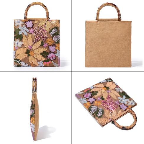Sequin Embroidered Tote Bag, Floral Top Handbag Beaded Clutch Evening Purses in Saudi Arabia