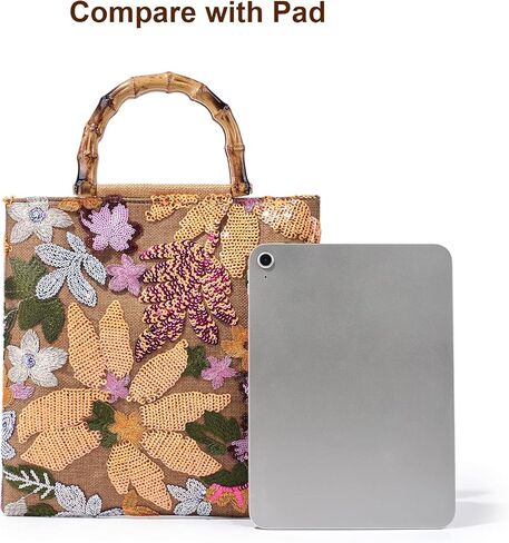 Sequin Embroidered Tote Bag, Floral Top Handbag Beaded Clutch Evening Purses in Saudi Arabia