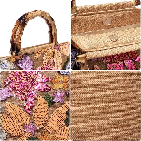 Sequin Embroidered Tote Bag, Floral Top Handbag Beaded Clutch Evening Purses in Saudi Arabia