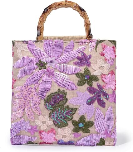 Sequin Embroidered Tote Bag, Floral Top Handbag Beaded Clutch Evening Purses in Saudi Arabia