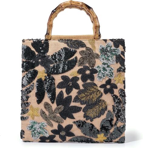 Sequin Embroidered Tote Bag, Floral Top Handbag Beaded Clutch Evening Purses in Saudi Arabia