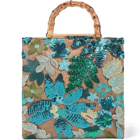 Sequin Embroidered Tote Bag, Floral Top Handbag Beaded Clutch Evening Purses in Saudi Arabia