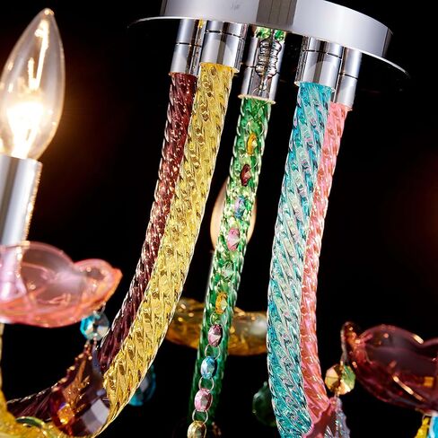 ثريات شموع للأطفال بخمسة مصابيح، تصميم عصري على شكل حلوى، تركيبات إضاءة قابلة للتركيب لغرفة النوم وغرفة الطعام والمطبخ والحمام، عمق 22 × ارتفاع 16 بوصة، لمسة نهائية بلون قوس قزح شفاف وكريستال K9 in Kuwait