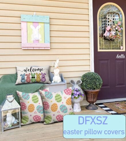 DFXSZ عيد الفصح وسادة يغطي 18x18 مجموعة من 2 عيد الفصح ديكور البيض الملونة لرمي الوسائد يغطي الربيع مزرعة وسادة يغطي ديكور الأريكة غرفة المعيشة 83A in Kuwait
