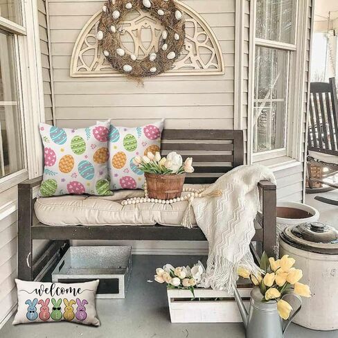 DFXSZ عيد الفصح وسادة يغطي 18x18 مجموعة من 2 عيد الفصح ديكور البيض الملونة لرمي الوسائد يغطي الربيع مزرعة وسادة يغطي ديكور الأريكة غرفة المعيشة 83A in Kuwait