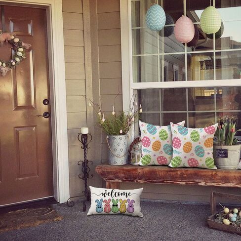 DFXSZ عيد الفصح وسادة يغطي 18x18 مجموعة من 2 عيد الفصح ديكور البيض الملونة لرمي الوسائد يغطي الربيع مزرعة وسادة يغطي ديكور الأريكة غرفة المعيشة 83A in Kuwait