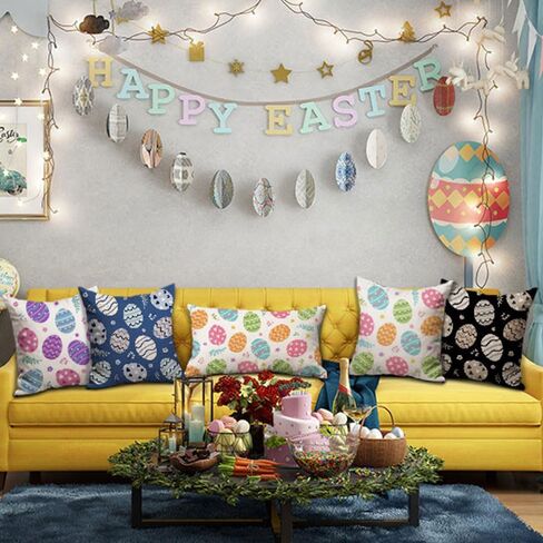 DFXSZ عيد الفصح وسادة يغطي 18x18 مجموعة من 2 عيد الفصح ديكور البيض الملونة لرمي الوسائد يغطي الربيع مزرعة وسادة يغطي ديكور الأريكة غرفة المعيشة 83A in Kuwait