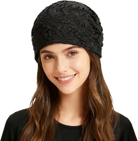 Crochet Slouchy Beanie Hat Handmade Knit Slouchy Floral Skull Hat Cutout Hats for Women Lightweight Knitted in Kuwait