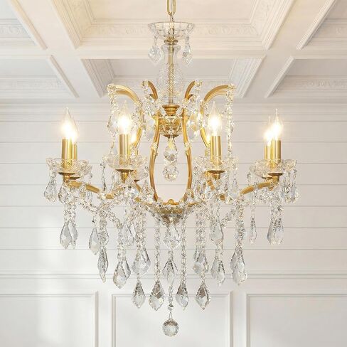 Antique Gold Crystal Chandelier, 18-Light Polished Golden Bronze Chandeliers for Living Room, Large Candle Style Crystal Chandelier Light Fixture, Vintage Hanging Pendant Light High Ceiling in Saudi Arabia