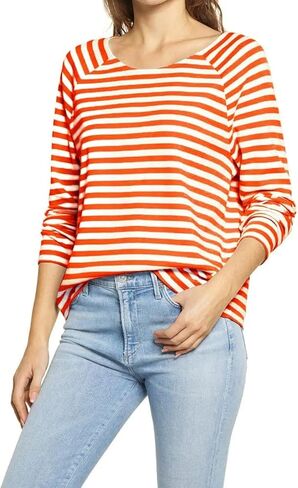 Womens Casual Crew Neck Striped Long Sleeve Tunic Tops Basic Blouse Tshirts Lightweight Pullover Sweatshirts in Saudi Arabia