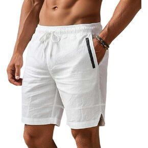 DASAYO Mens Summer Linen Shorts Casual Elastic Waist Drawstring Short with Zipper Pockets Fashion Beach Vacation Clothes in Kuwait