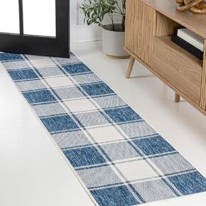 JONATHAN Y Bold Gingham Indoor Outdoor Runner Rug 2X8 Navy/Cream, Sabine Traditional Farmhouse for Backyard, Patio, Porch, Easy-Cleaning, High Traffic, Pet-Friendly, Non-Shedding (TSN203B-28) in Saudi Arabia