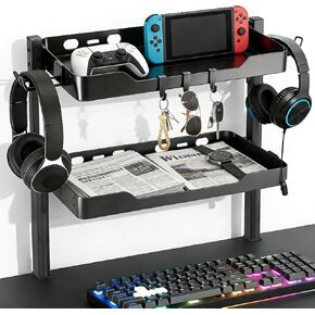 مشبك ذو طبقتين على رف المكتب، منظم مكتب ثنائي الأغراض (يستخدم في أو تحت المكتب)، مشبك رف مكتب مع خطافات وقدرة تحمل عالية، مناسب لمكتب المكتب، وملحقات الألعاب in Kuwait