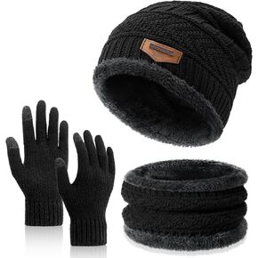 Winter Beanie Hat Circle Scarves Touchscreen Gloves Set, Warm Thick Fleece Lined Skull Cap Gloves Neck Warmer for Women Men in Kuwait