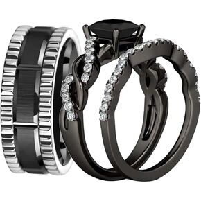 خواتم الزوجين خاتم أسود 1CT مربع أسود تشيكوسلوفاكيا المرأة خاتم الزواج مجموعات Mne خاتم الزواج in Kuwait
