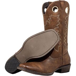 أحذية رعاة البقر من J's.o.l.e للرجال بمقدمة مربعة وأحذية غربية كاجوال متوسطة الساق وسحب على حذاء ركوب الخيل باللون البني in Kuwait