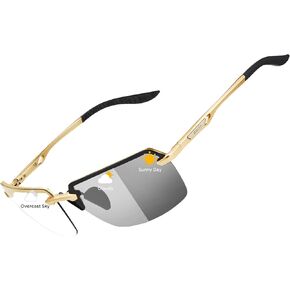 BIRCEN Mens Metal Photochromic Sunglasses: UV Protection Al-Mg Sun Glasses Ultra-light Rimless Shades for Driving Cycling in Kuwait