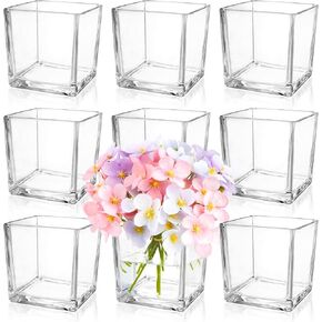 9 عبوات من المزهريات الزجاجية المربعة مقاس 4 × 4 × 4 بوصة، مزهرية زهور شفافة للقطع المركزية، حامل شموع لمناسبات الزفاف، ديكور المنزل in Kuwait