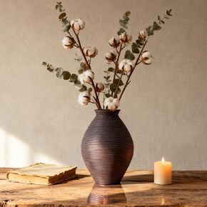 مزهرية ريفية بنية - مزهرية مزرعة مقاس 8.6 بوصة لقطعة مركزية للطاولة، ومزهريات عتيقة من الراتنج لعشب بامباس، وديكور ريفي لطاولة الطعام، والمدخل، والرف أو رف غرفة المعيشة in Kuwait