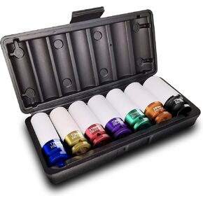 Steel Vision 1/2" Drive Lug Nut Impact Socket Set, 7 PC Metric 17, 19, 21, 22, 23, 24 & 27 mm，Cr-Mo Alloy Wheel Socket Set, Color-Coded Deep Lug Nut Impact Socket Set in Kuwait