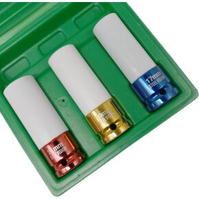 Steel Vision 1/2" Drive Lug Nut Impact Socket Set, 7 PC Metric 17, 19, 21, 22, 23, 24 & 27 mm，Cr-Mo Alloy Wheel Socket Set, Color-Coded Deep Lug Nut Impact Socket Set in Kuwait