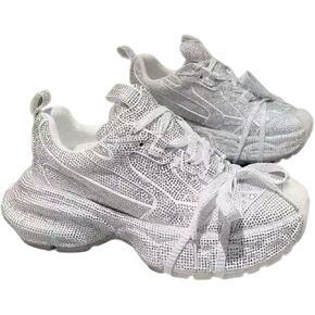 أحذية ZQW النسائية المتلألئة بحجر الراين أحذية رياضية مكتنزة Y2K برباط علوي وربطة عنق لامعة أحذية منصة رياضية للحفلات اليومية والسهرات in Kuwait