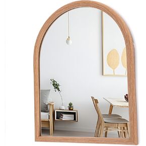 LVMU Arched Farmhouse Wall Mirror Natural Walnut/Oak Elegant Woodgrain Large Vanity Decorative Mirrors 16''x20''/20''x30'' Tempered Glass Bathroom Over Sink, Entryway Living Room (Oak, 20" L x 16" W) in Saudi Arabia