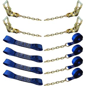 مجموعة أدوات ربط السيارة Mega Cargo Control ذات 8 نقاط مع وصلة سلسلة على كلا الطرفين للسحب، والسرير المسطح، وسحب السيارة - أشرطة سحب حمراء in Kuwait