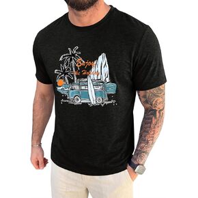 Runcati Mens Short Sleeve T-Shirts Graphic Crew Neck Casual Shirt Summer Beach Palm Tree Printed Vintage Hawaiian Tees in Kuwait