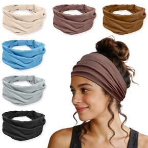 Wide Headbands for Women - 6 Pack Stretchy Soft Hair Bands for Workout, Yoga, Running, Makeup & Face Washing - Fashion Knotted Head Wraps & Hair Accessories in Kuwait
