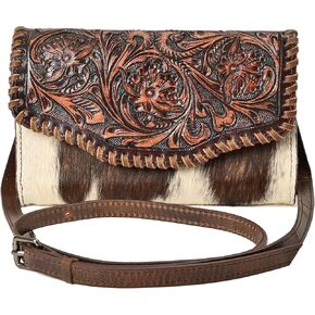 Merbaa Leather Crossbody Bag Hand-Tooled Floral Cowhide Hair-On Western Crossbody Bag for Women Leather Cowgirl Sling Purse in Saudi Arabia