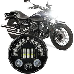 CHUSYYRAY 7'' Round Compatible with Yamaha V-Star 650 Classic XVS650A LED Motorcycle Headlight Assembly 1998-2010 for Off Road, High Low Beam DRL Turn Signal, DOT Approved, 10000LM 6500K White, 1PCS in Kuwait