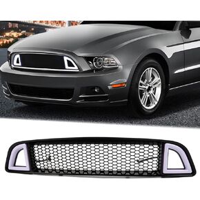 Front Bumper Upper Grille For 2013 2014 Ford Mustang Hood Grill with White DRL LED Light (13-14 Ford Mustang) in Kuwait